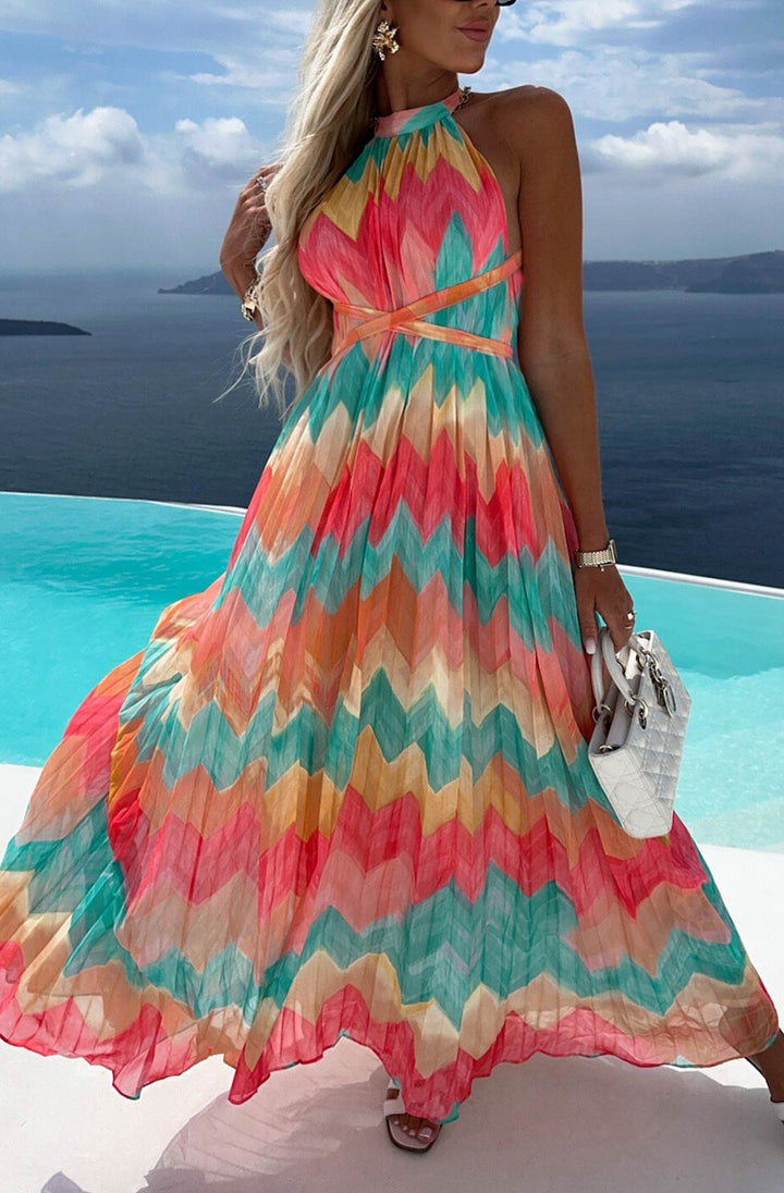 Colorful Chevron Halter Maxi Dress