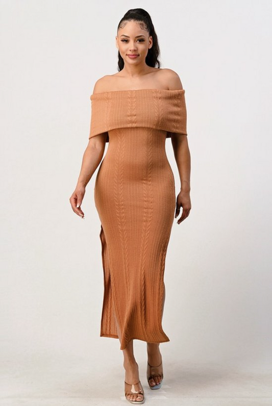 Carmel Off The Shoulder Cable Knit Midi Dress