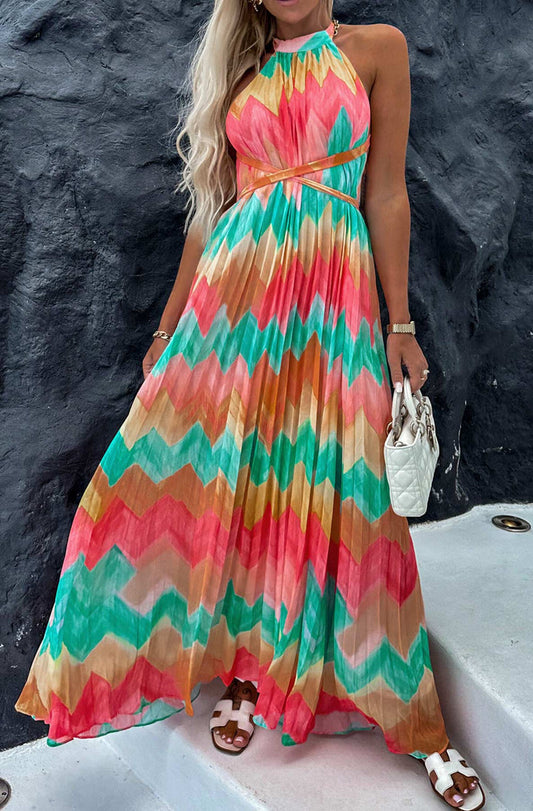 Colorful Chevron Halter Maxi Dress