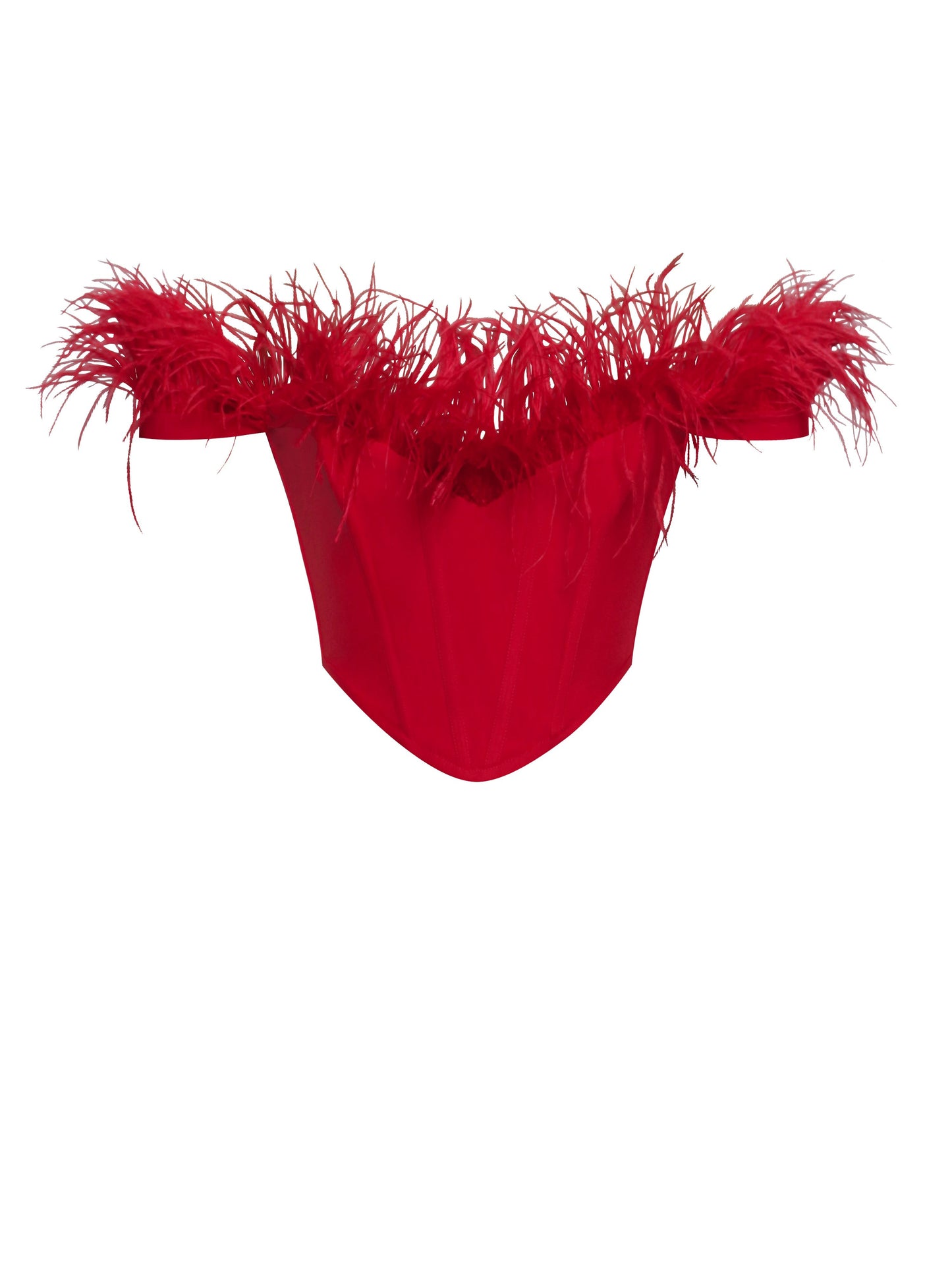 The Isabel Off-the-Shoulder Feather Top in Red